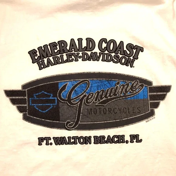 Harley Davidson T-Shirt‎ 2XL White Emerald Coast Ft Walton Beach Florida Biker - Picture 7 of 16